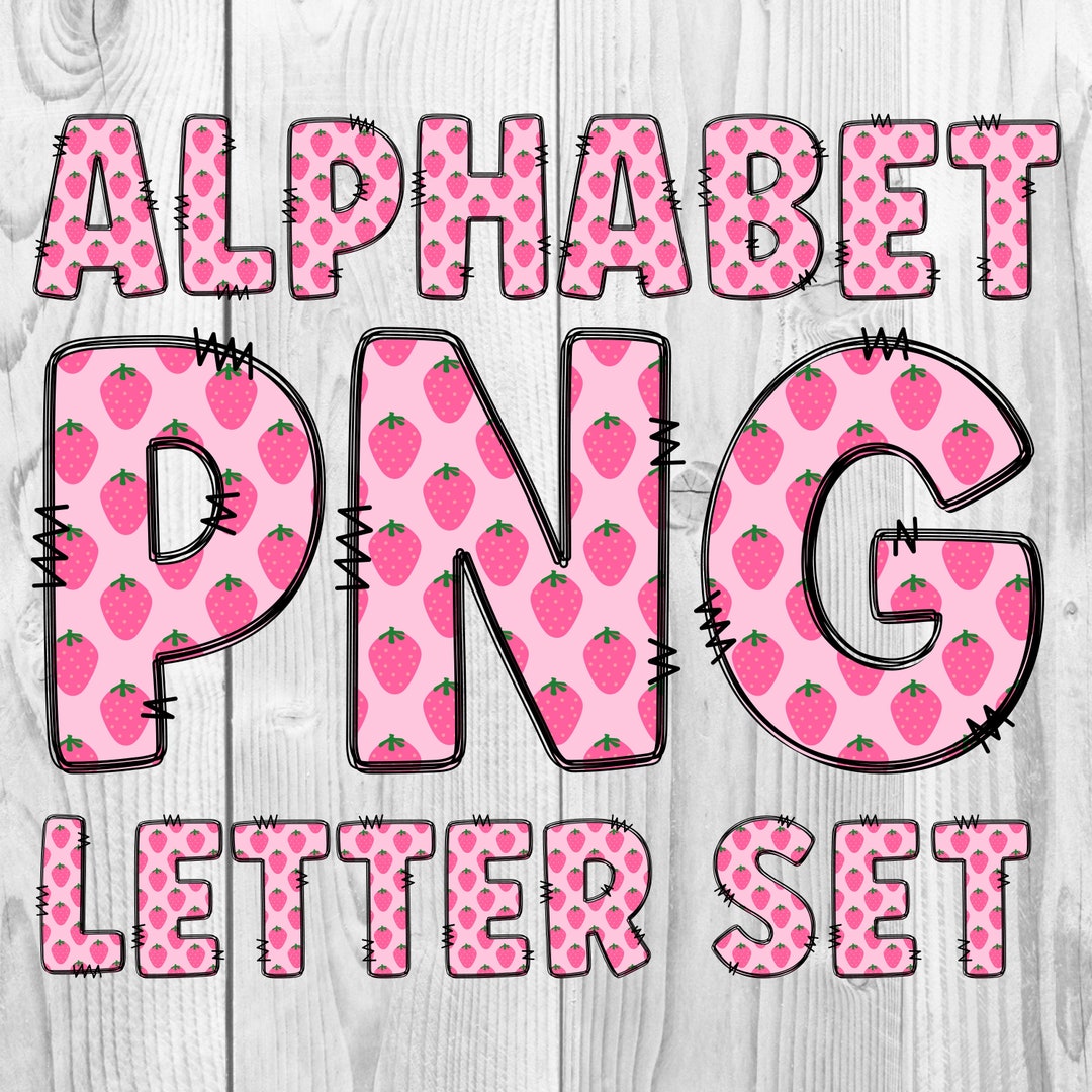 Strawberry Alphabet Doodle Letters PNG Set Summer Fruit Pink - Etsy