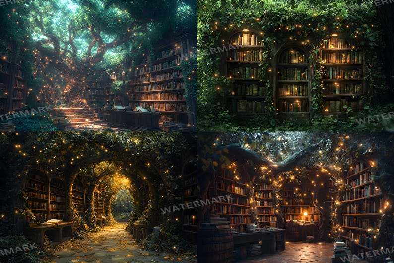 40 Enchanted Forest Library Digital Backdrops for Magical, Literary ...