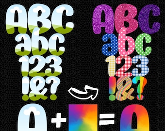 Marcos de Canva con alfabetos divertidos y garabatos: plantillas de fuentes rellenables (PNG)