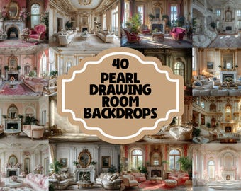 Victorian Chateau Interior Backdrops | Elegant Drawing Room PNGs (Digital Download)