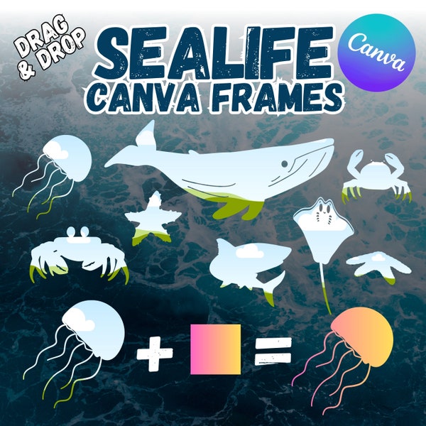 Sealife Canva Frames - Drag and Drop Sealife Canva Templates PNG Designs - Sealife SVG Editable Fish Canva Paint Frame Templates