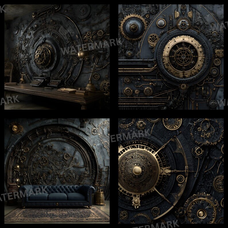 Steampunk Interior Backdrops, Industrial Gear Wall, Sci-fi Room ...