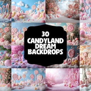 30 Candyland Dream Backdrops, Pastel Fantasy Digital Background, Whimsical Sweet Clouds Photo Booth Prop, Kids Birthday Party Photography