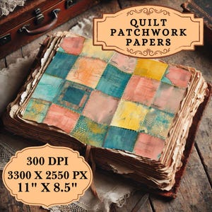 Quilt Patchwork Papers - Printable Junk Journal Pages, 11x8.5 Inch, 300 DPI, Patchwork Quilt Junk Journal Kit - Fabric Quilt Collage Sheet