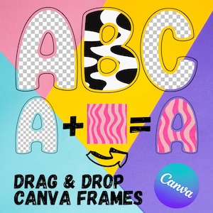 Fill your own Doodle Letters - CANVA Drag and Drop Frames - Fillable Alphabet Font Letters PNG Canva Frame Alphaset Doodle Templates
