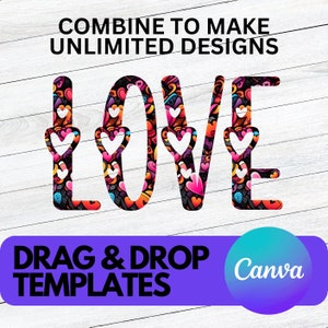 Alphabet Canva Frames - Commercial Use Letters on CANVA - Drag and Drop Alphaset Love Heart Alphabet PNG Designs - Editable Canva Templates