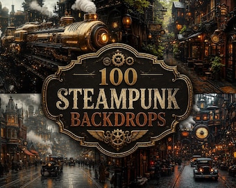 100 Steampunk Backdrops | Victorian Steampunk Background Bundle | Industrial Fantasy Digital Backgrounds | JPG Download