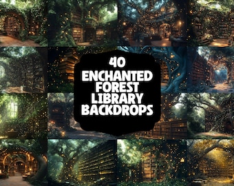 40 Enchanted Forest Library Digital Backdrops for Magical, Literary, and Whimsical Themes