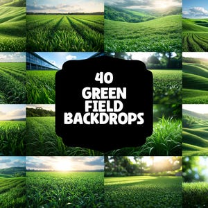 40 Green Field Backdrops | Lush Grass Landscape Digital Background | Rolling Hills Photoshop Backdrop | Nature Meadow Photography Background