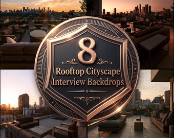 Rooftop Cityscape Digital Backdrops, Sunset Skyline Interview Backgrounds, Modern Penthouse Terrace Photography Backdrop