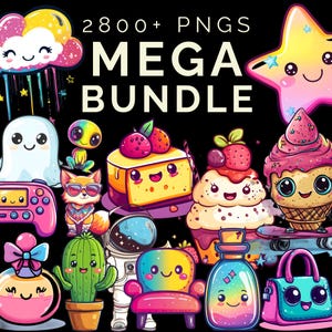 Megapaquete de PNG Kawaii: 2800 archivos PNG, personajes kawaii adorables, imágenes prediseñadas PNG, pegatinas de diario, imágenes prediseñadas de dibujos animados, pegatinas PNG adorables