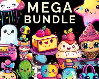 Kawaii PNG Mega Bundle | 2800 PNG Files | Cute Kawaii Characters, Cute PNG Clipart, Journal Stickers, Cartoon Clipart, Cute Sticker PNGs