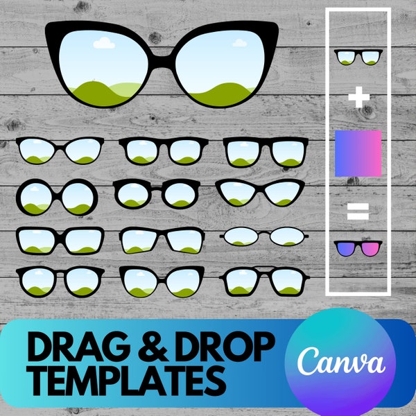 Sunglasses Canva Frames -  Canva Frame Drag and Drop Sunglasses SVG Shape, Editable CANVA Frames Template - Sublimation Designs -glasses PNG