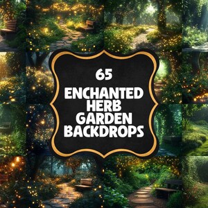 Pode incluir: 65 Cenários de Jardim de Ervas Encantados - Uma coleção de cenários digitais com folhagem verde exuberante, caminhos de pedra e luzes brilhantes. Perfeito para criar cenas mágicas e caprichosas.
