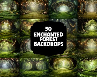 50 Enchanted Forest Backdrops | Magical Woodland Digital Backgrounds | Mystical Greenery | Fantasy Photography | Forest Tree Background