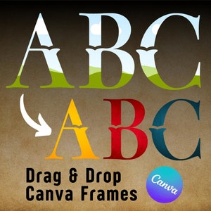 Letter Canva Frames - Drag and Drop Frames -  Fillable Alphabet Font Letters PNG Canva Frame Alphaset Doodle Templates