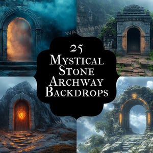 Toile de fond numérique arche mystique, arrière-plan portail fantastique, carte VTT RPG, ruines antiques, Photoshop, flux Vtuber et appel zoom, portail magique