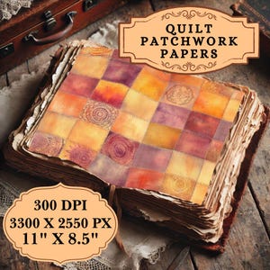 Boho Sunset Quilt Patchwork Papers - Junk Journal Pages, 11x8.5 Inch, 300 DPI, Patchwork Quilt Junk Journal Kit - Fabric Quilt Collage Sheet
