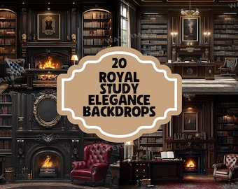 20 Royal Study Backdrops, Vintage Library, Digital Background, Photoshop Overlay, Elegant Composites, Luxury Decor, Antique Study