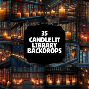 35 Candlelit Library Backdrops | Moody Dark Academia Backgrounds | Vintage Bookshelf Photoshop Backdrop | Gothic Library Digital Background