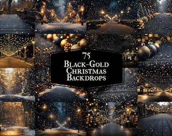 75 Black and Gold Christmas Photography Backdrops (JPGs)