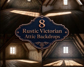 Victorian Attic Digital Backdrops, Rustic Vintage Loft Photography Background, Moody Wooden Beam Studio Background, Portrait Photo Overlay
