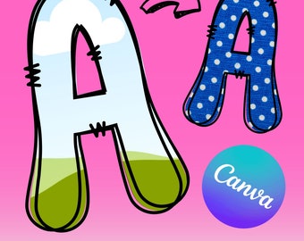 Groovy Doodle Letter Frames – A-Z JPG Alphabet for Canva (Digital Download)