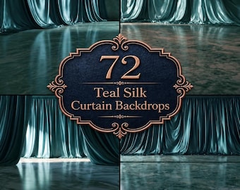 Teal Silk Curtain Digital Backdrops, Elegant Satin Drapery Portrait Backgrounds for Studio Photography, Luxury Stage Curtains