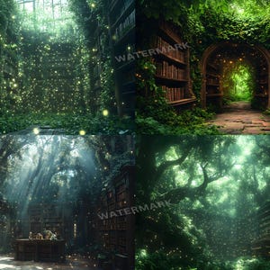 40 Enchanted Forest Library Digital Backdrops for Magical, Literary ...