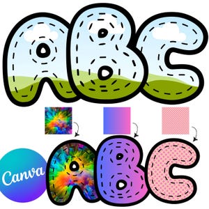 Letter Canva Frames - Drag and Drop Frames - Groovy Retro Doodle Fillable Alphabet Font Letters PNG Canva Frame Alphaset Doodle Templates