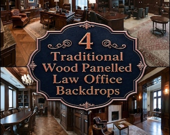 Law Office Digital Backdrops, Wood Panel Executive Office Backgrounds, Traditional Library & Corporate Boardroom Photography Backdrops