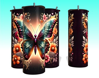 HD PNG | 'Celestial Petals: Twilight Twinkle' | Glittery Butterfly | Sublimation Design | 20oz Tumbler | Any Size Available | Message Us!