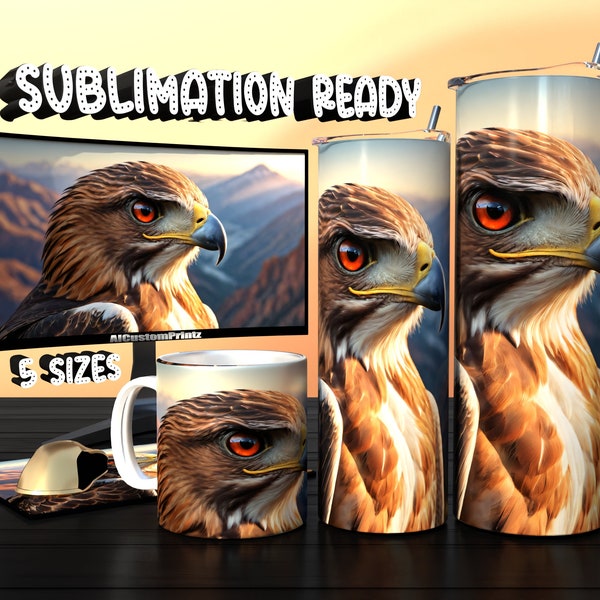 HD-PNG | 'Mountain Gaze: Redtail's Realm' | Beautiful Hawk | Sublimation Design | 20oz Tumbler | Any Size Available | Message Us!