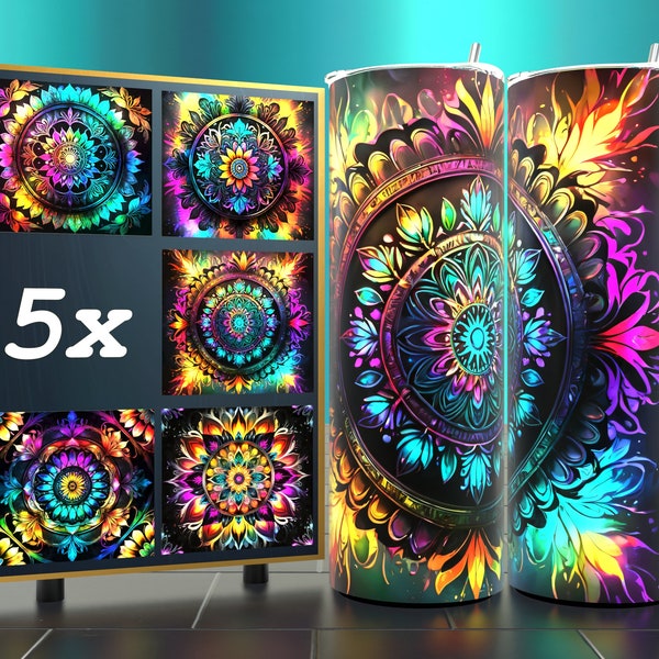 5 PNG Bundle | 'Psychedelic Pinwheel: Dream Weavers' | Vibrant Mandalas | Tumbler Wraps 20oz | HD Sublimation Designs | Digital Artwork!