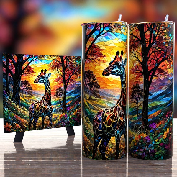 Stunning Stained Glass Giraffe - Tumbler Wrap 20oz - Sublimation Design - HD PNG Digital Art