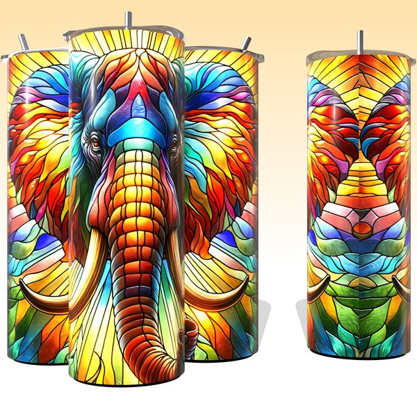 HD-PNG | 'Spectrum Sovereign: Majestic Tusk' | Stained Glass Elephant | Sublimation Design | 20oz Tumbler | Any Size Available | Message Us!