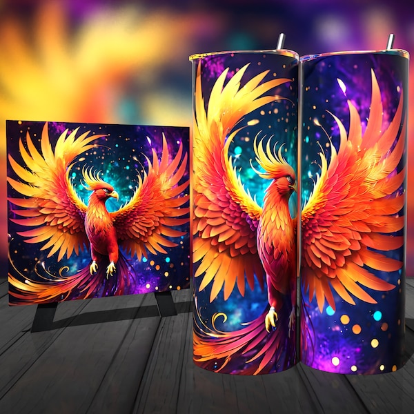 Amazing Colorful Phoenix - Tumbler Wrap 20oz - Sublimation Design - HD PNG Digital Art