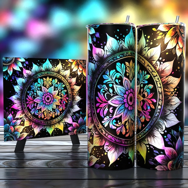 Stunning & Vibrant Colorful Mandala - Tumbler Wrap 20oz - Sublimation Design - HD PNG Digital Art