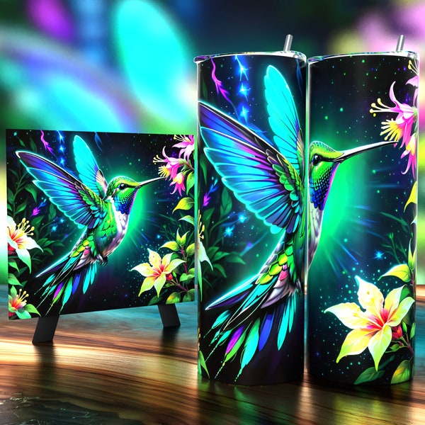Glorious Glowing Humming Bird  - Tumbler Wrap 20oz - Sublimation Design - HD PNG Digital Art