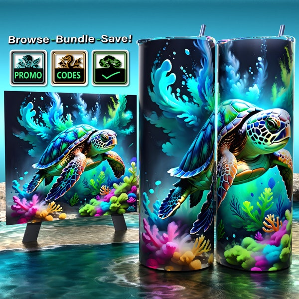 Aquatic Odyssey: The Sea Turtle's Journey - Ocean Tumbler Wrap 20oz - Sublimation Design - HD PNG Digital Art - Print Ready - Promo Codes!