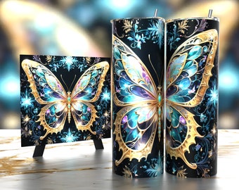 Steampunk Intricate Butterfly  - Tumbler Wrap 20oz - Sublimation Design - HD PNG Digital Art