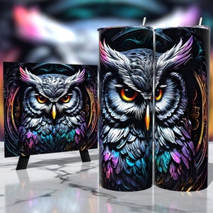 Majestic Colorful Owl - Tumbler Wrap 20oz - Sublimation Design - HD PNG Digital Art