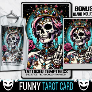 Tattooed Temptress Whimsical Tarot Card Clipart Blank Card Included