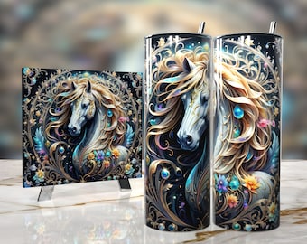 Whimsical Intricate Horse  - Seamless Tumbler Wrap 20oz - Sublimation Design - HD PNG Digital Art