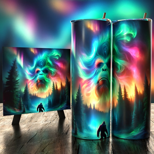 Fantastic Northern Lights Big Foot - Tumbler Wrap 20oz - Sublimation Design - HD PNG Digital Art