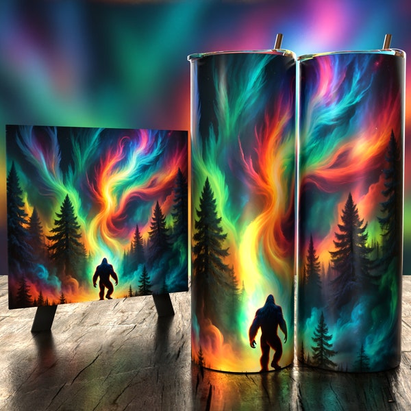 Glorious Bigfoot Under The Northern Lights - Tumbler Wrap 20oz - Sublimation Design - HD PNG Digital Art