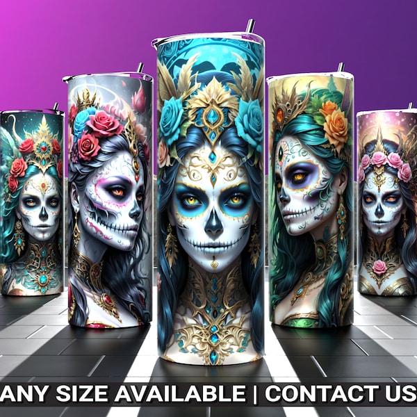 5 PNG Bundle | 'Crowned in Cosmos: Petals & Power' | Sugar Skull Queens Wraps 20oz | HD Sublimation Designs | Digital Downloadable Artwork!