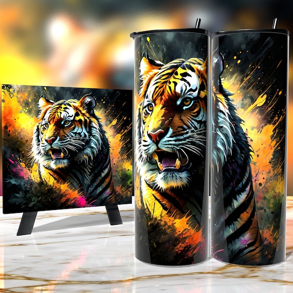 Breathtaking Ink Splash Tiger - Tumbler Wrap 20oz - Sublimation Design - HD PNG Digital Art