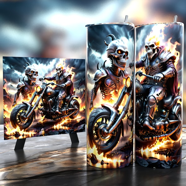 Apocalyptic Skeleton Biker - Tumbler Wrap 20oz - Sublimation Design - HD PNG Digital Art