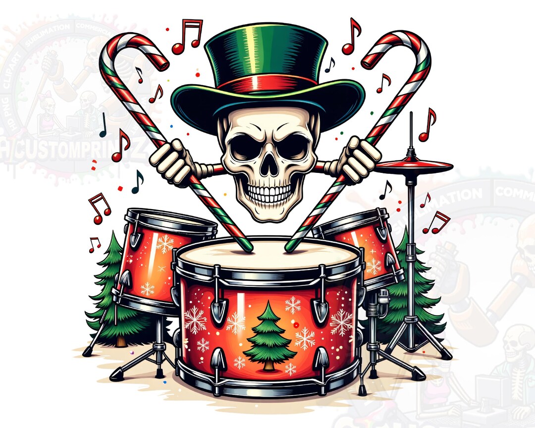 Skull Candy Cane Drummer Christmas Transparent HD PNG Clipart Digital